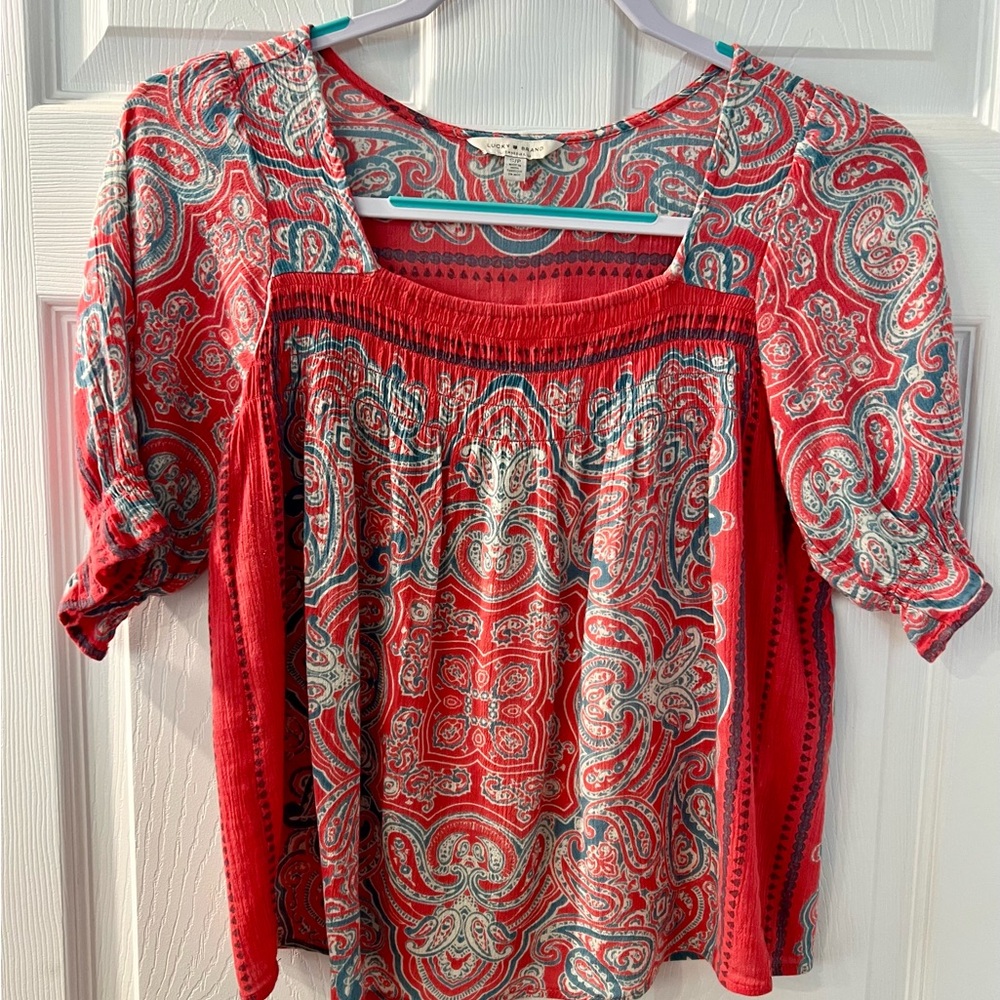 Lucky Brand Red and Blue Paisley Blouse
